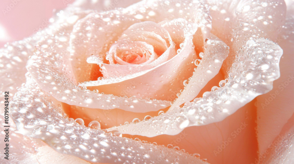 Fototapeta premium Close up rose beautiful glossy petals with dewdrop dreamy fashion pink red romantic background. floral bloom blossom flora wild plants refreshing cosmetic spa salon wallpaper
