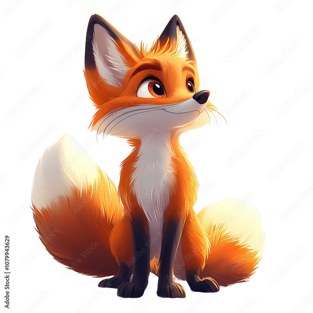 Obraz premium Cute cartoon fox standing with a bright orange color isolated on white background.
