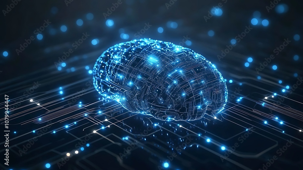Naklejka premium Digital Mind: Artificial Intelligence in a Cyberspace Landscape