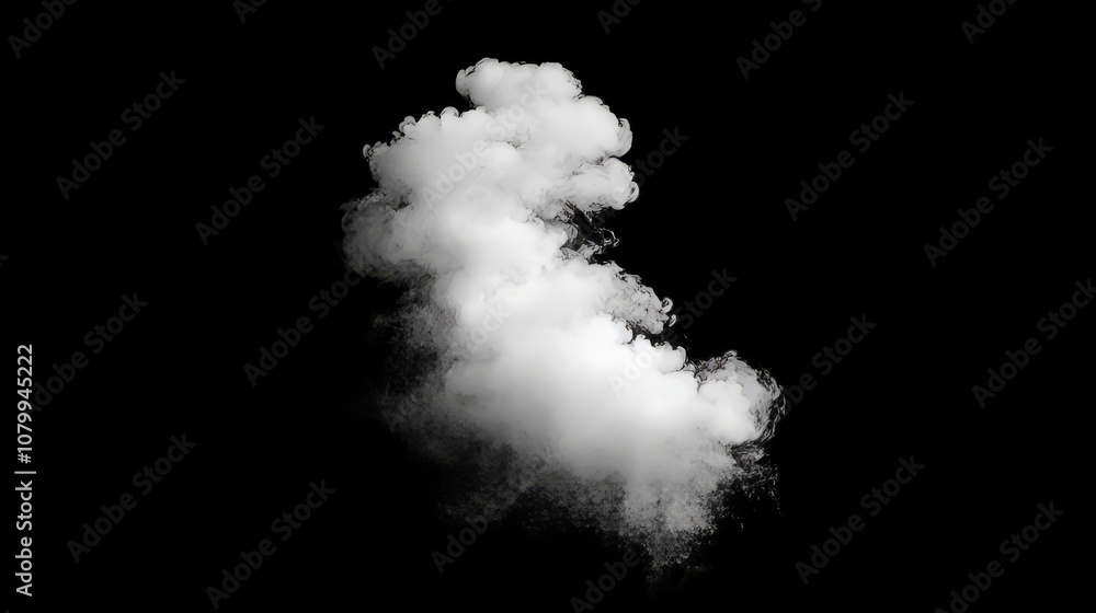 A dense white smoke cloud with soft gradients, isolated beautifully on a black background A dense white smoke cloud with soft gradients, isolated beautifully on a black background