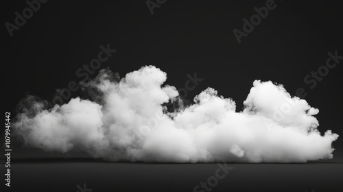 A dense white smoke cloud with soft gradients, isolated beautifully on a black background