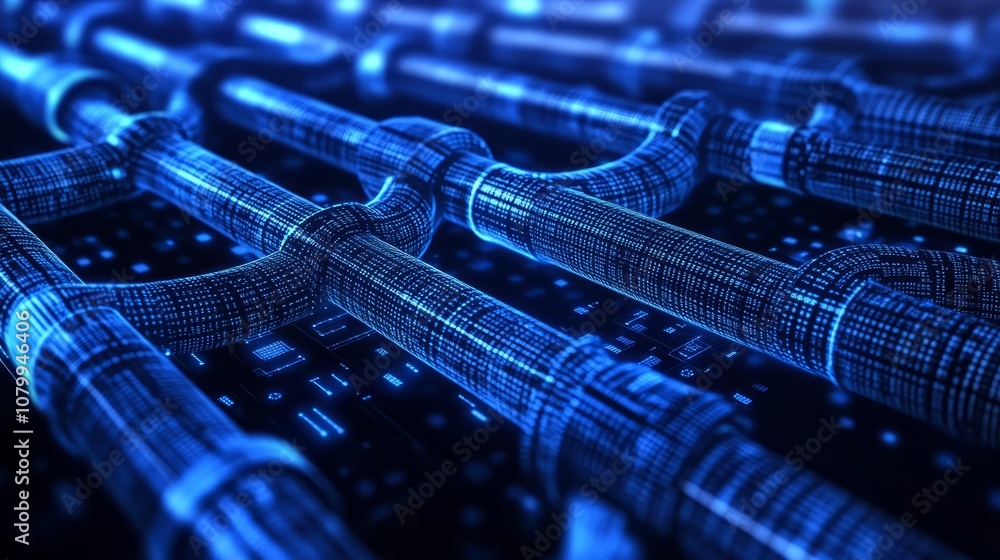 Fototapeta premium A detailed close-up of blockchain data flowing through a digital pipeline