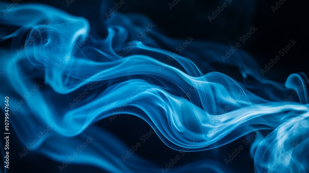 A dynamic blue smoke swirl with intricate details, isolated against a dark background A dynamic blue smoke swirl with intricate details, isolated against a dark background