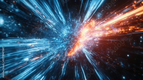 A dynamic sci-fi wallpaper illustrating the concept of hyper-speed space travel, with vivid glowing data streams and explosive motion, set against a single color background