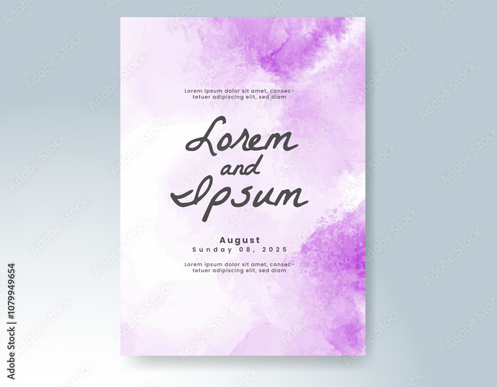 Fototapeta premium Wedding card invitation template with hand painted watercolor splash