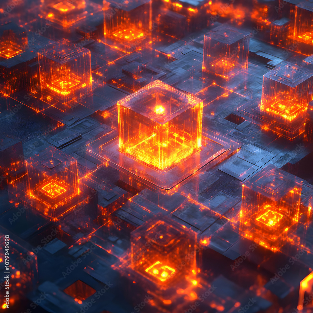 3D Illustration- Glowing Cubes Abstract Background 3D Illustration- Glowing Cubes Abstract Background