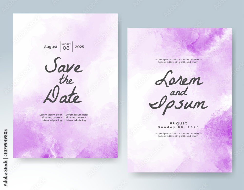 Wedding card invitation template with hand painted watercolor splash Wedding card invitation template with hand painted watercolor splash