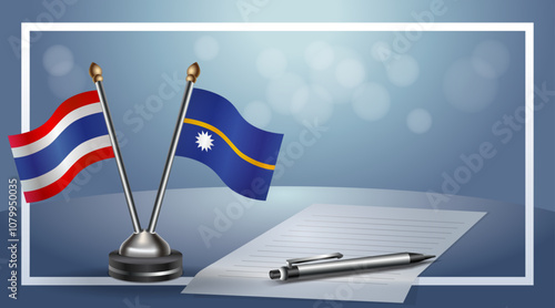 Thailand and Nauru Small national flag on bokeh background, cooperative relationship