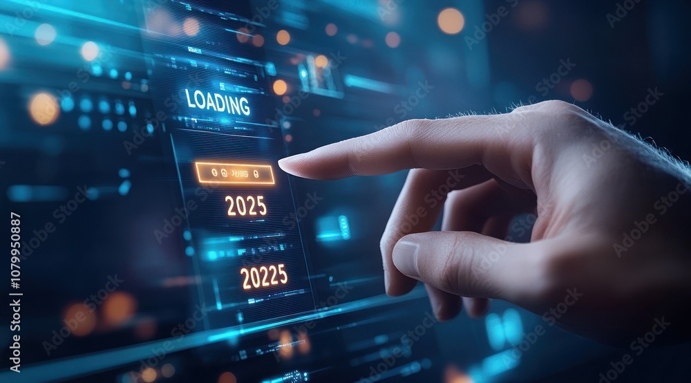 Futuristic hand interacting with digital loading screen. Futuristic hand interacting with digital loading screen.