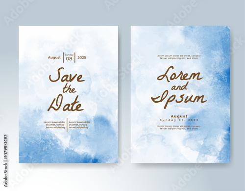 Wedding card invitation template with hand painted watercolor splash