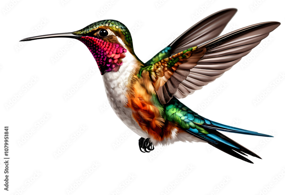 Obraz premium Vibrant Hummingbird In Flight With Black Background