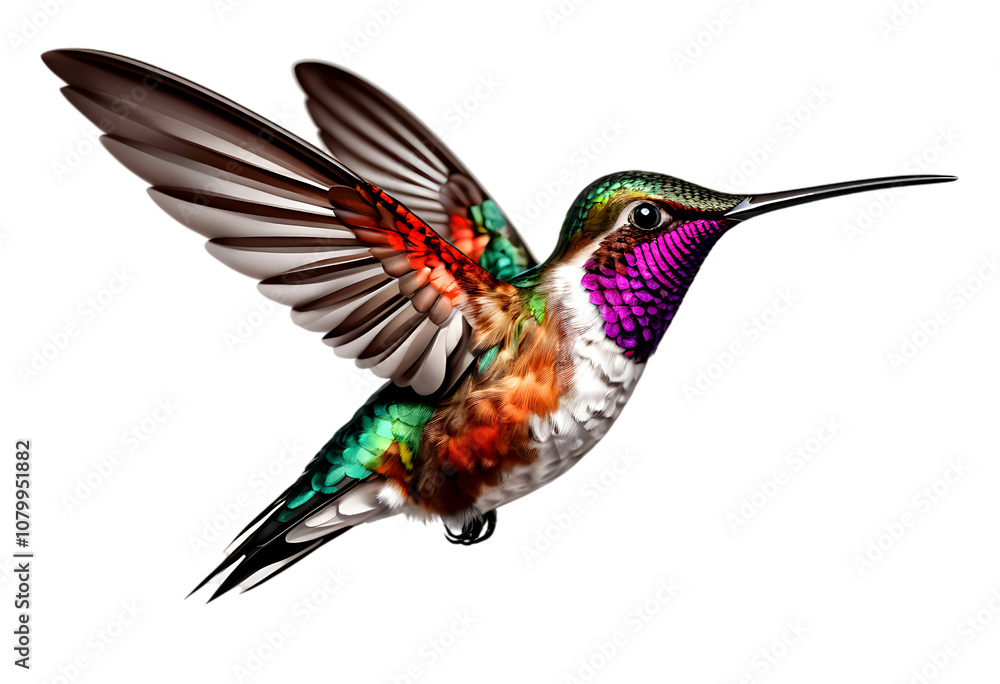 Fototapeta premium Colorful Hummingbird in Flight Against Black Background