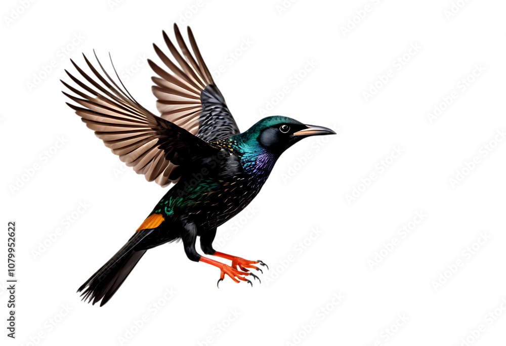 Hawaiian Oo Bird in Flight Against Black background. Its orangetipped legs and wings spread wide add to the dynamic composition. Hawaiian Oo Bird in Flight Against Black background. Its orangetipped legs and wings spread wide add to the dynamic composition.