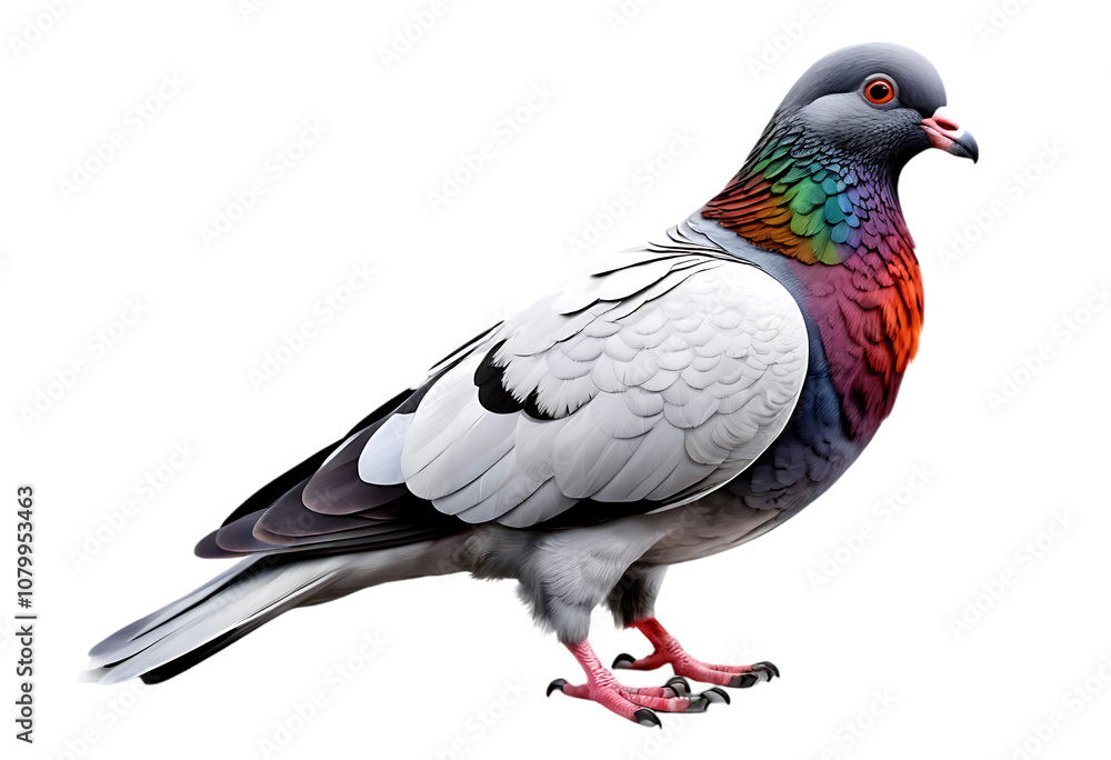 Fototapeta premium Rainbow Pigeon with Grey and White Feathers with a transparent PNG wing patch.