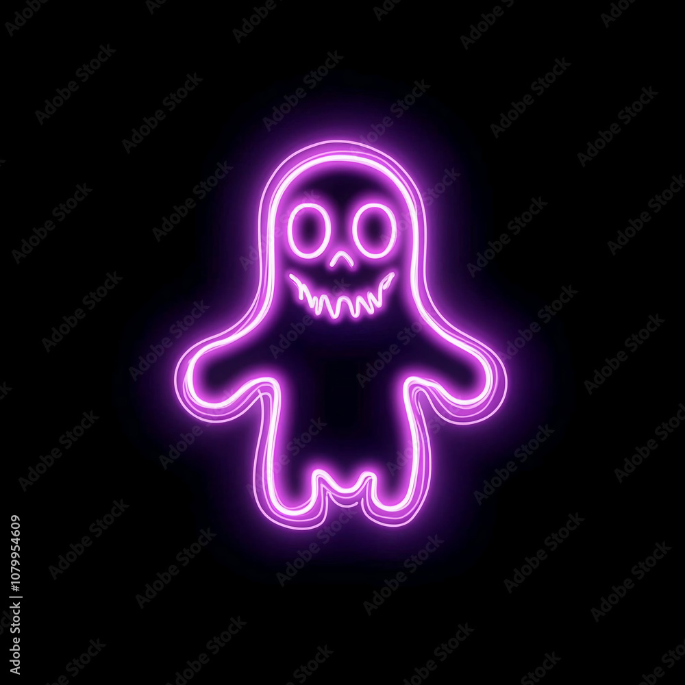Neon Ghost Illustration in Playful Style with Purple Glow Used for Halloween Themes Neon Ghost Illustration in Playful Style with Purple Glow Used for Halloween Themes