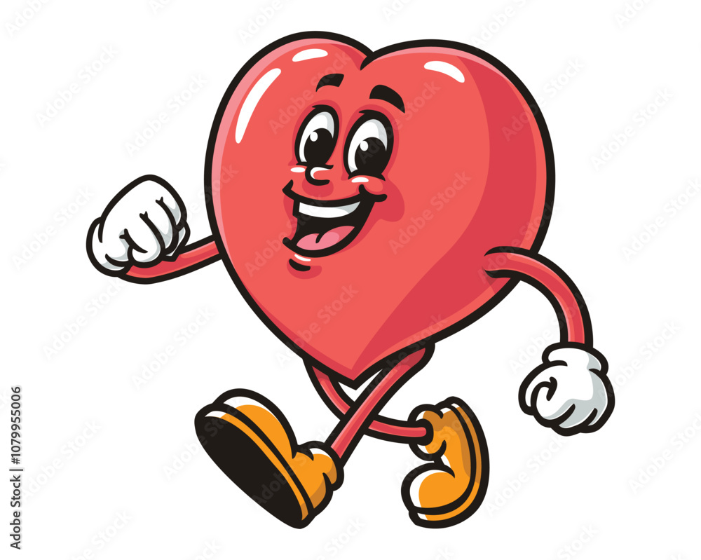 walking Love Heart Cartoon Mascot Illustration Character Vector Clip-art Hand-drawn Logo Design walking Love Heart Cartoon Mascot Illustration Character Vector Clip-art Hand-drawn Logo Design