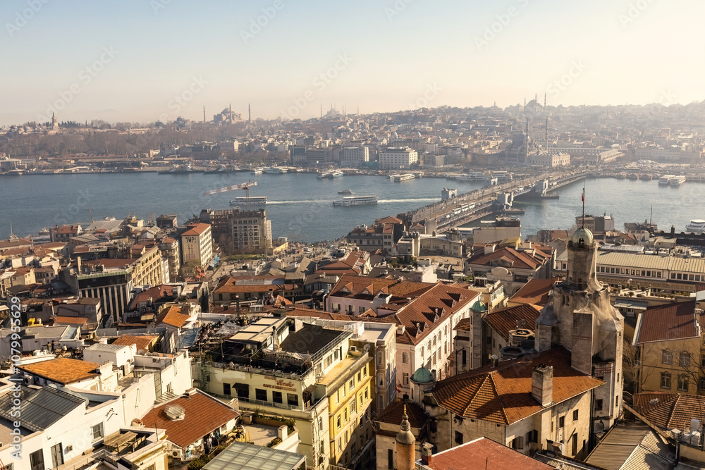 Naklejka premium Aerial view of Istanbul from Galata tower, Istanbul panorama from the top