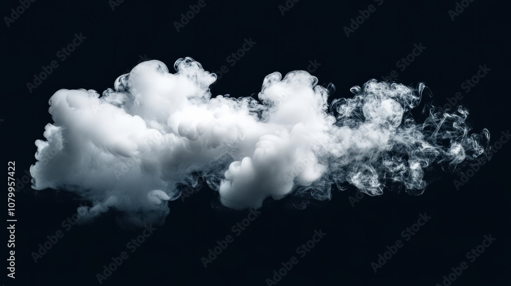 A large white smoke cloud billowing softly, set against a solid black backdrop A large white smoke cloud billowing softly, set against a solid black backdrop