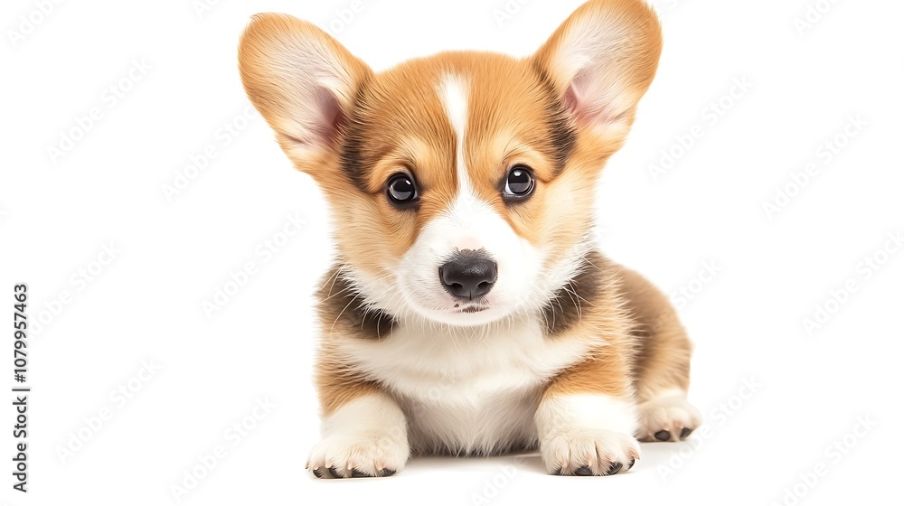 A small, light brown and white puppy is sitting. A small, light brown and white puppy is sitting.