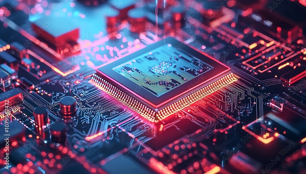 Advanced chip circuit system illustrating future tech. Advanced chip circuit system illustrating future tech.