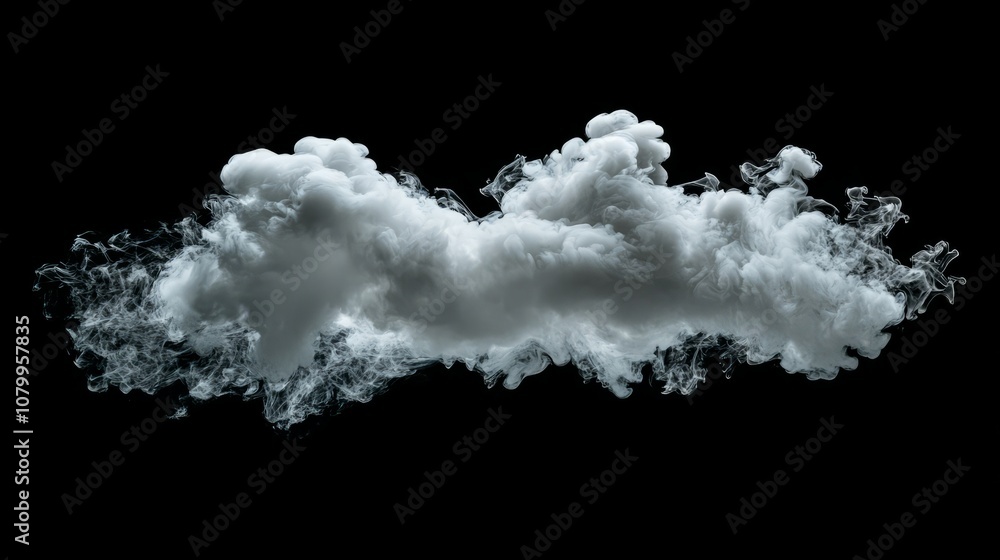 A large white smoke cloud billowing softly, set against a solid black backdrop A large white smoke cloud billowing softly, set against a solid black backdrop