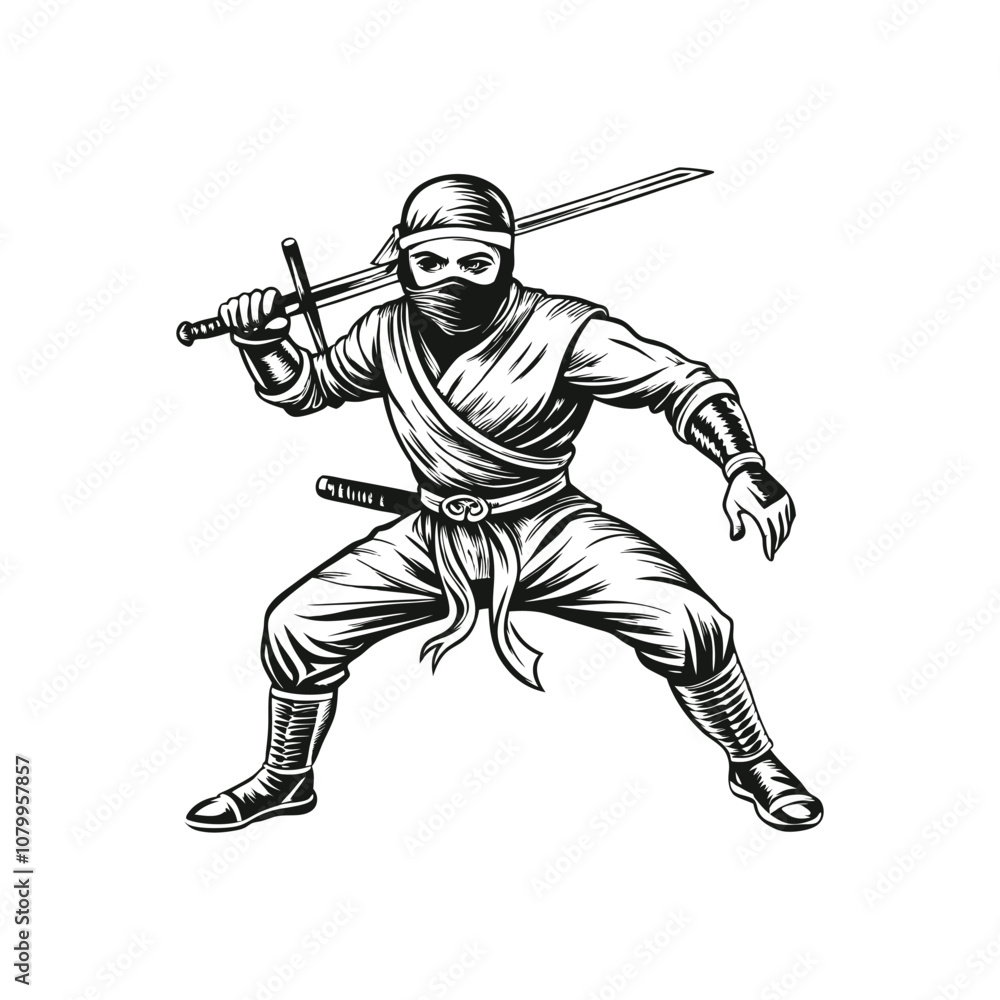Obraz premium ninja drawing vector illustration
