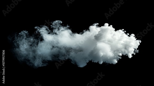 A large white smoke cloud billowing softly, set against a solid black backdrop