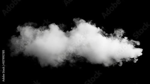 A large white smoke cloud billowing softly, set against a solid black backdrop