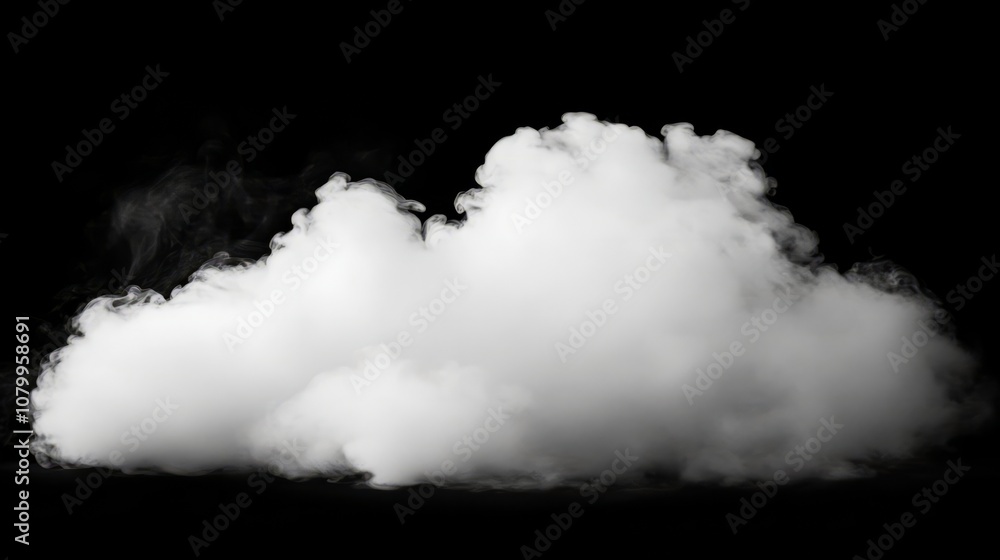 A large white smoke cloud billowing softly, set against a solid black backdrop A large white smoke cloud billowing softly, set against a solid black backdrop