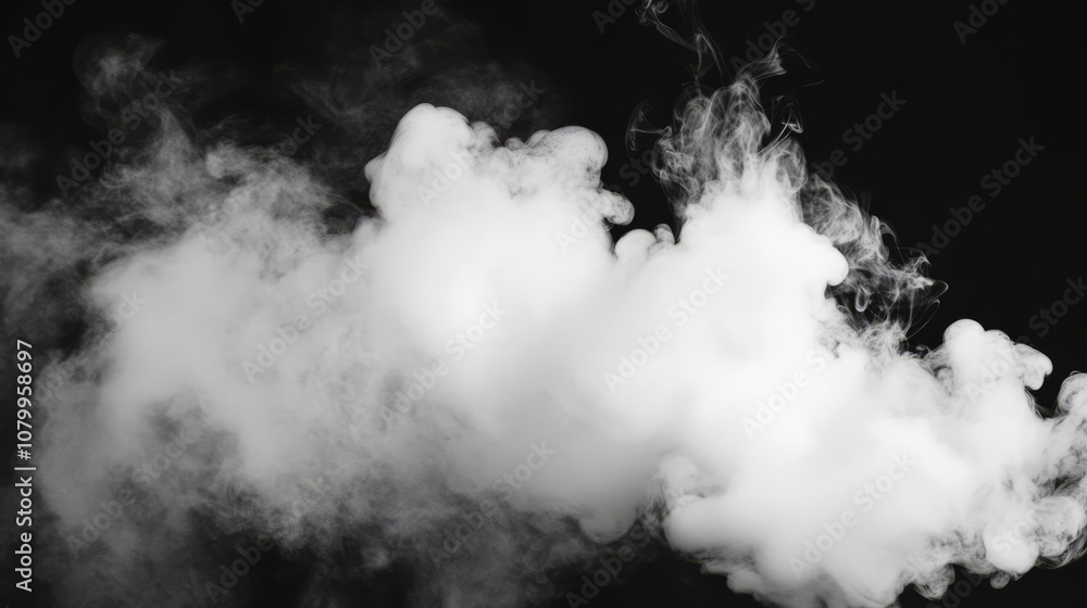 A large white smoke cloud billowing softly, set against a solid black backdrop A large white smoke cloud billowing softly, set against a solid black backdrop