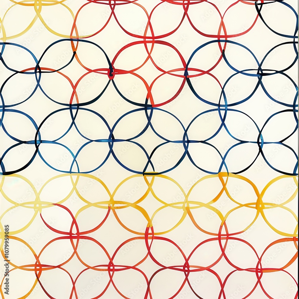 Colorful Geometric Pattern with Overlapping Circles in Red, Yellow, Blue and Black, Creating a Vibrant and Lively Abstract Design Ideal for Modern Art Projects Colorful Geometric Pattern with Overlapping Circles in Red, Yellow, Blue and Black, Creating a Vibrant and Lively Abstract Design Ideal for Modern Art Projects