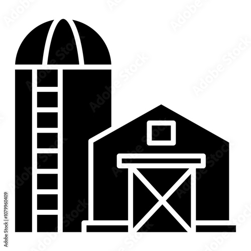 Illustration of Silo and Barn Glyph Icon