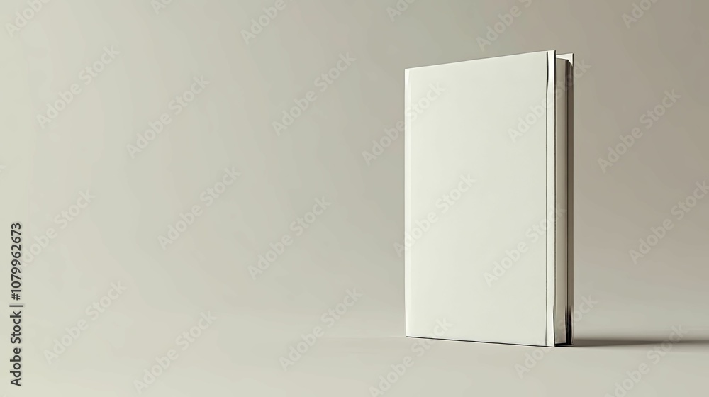 A Single White Book Standing Upright on a Light Gray Surface A Single White Book Standing Upright on a Light Gray Surface