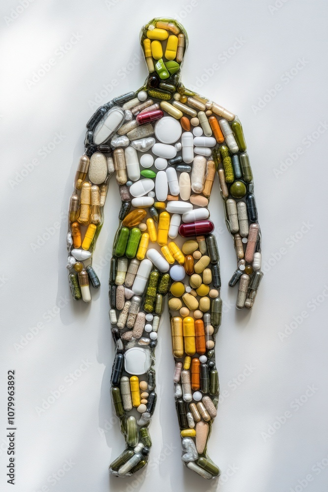 Human Shape Made of Various Pills and Capsules Human Shape Made of Various Pills and Capsules