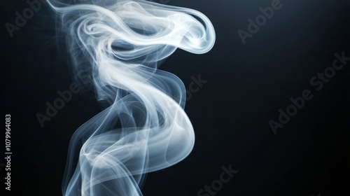 A mesmerizing white smoke spiral gently floating upward, isolated beautifully on a black background