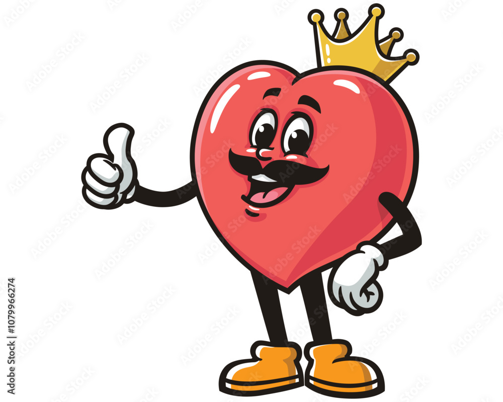 King of Love, Heart Cartoon Mascot Illustration Character Vector Clip-art Hand-drawn Logo Design King of Love, Heart Cartoon Mascot Illustration Character Vector Clip-art Hand-drawn Logo Design