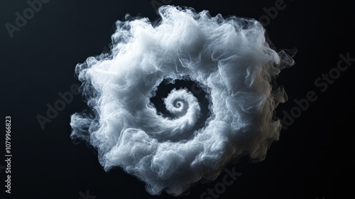 A small, tight white smoke puff swirling in a circular motion, set against a dark background photo