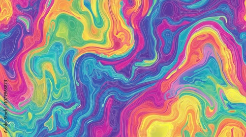 Colorful abstract swirling patterns create a vibrant, energetic artwork showcasing a blend of neon hues.