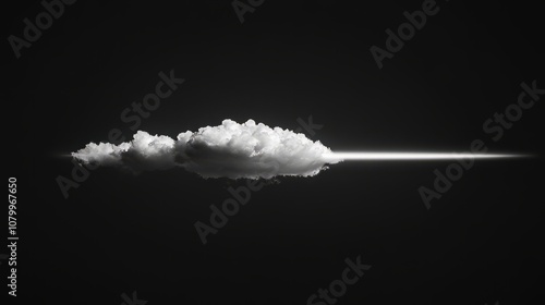 A single, thin white cloud spreading horizontally across a black background, creating a streak of soft light