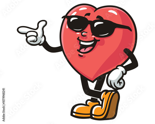 Love Heart with sunglasses, Cartoon Mascot Illustration Character Vector Clip-art Hand-drawn Logo Design