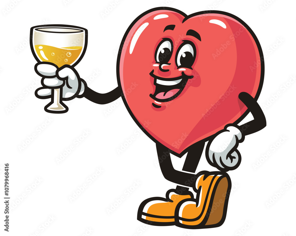 Love Heart with a glass of drink, Cartoon Mascot Illustration Character Vector Clip-art Hand-drawn Logo Design Love Heart with a glass of drink, Cartoon Mascot Illustration Character Vector Clip-art Hand-drawn Logo Design