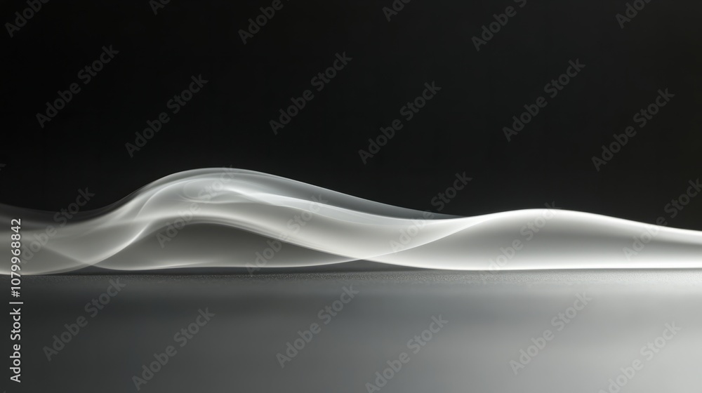 A smooth, continuous white smoke stream rising elegantly, set against a black backdrop A smooth, continuous white smoke stream rising elegantly, set against a black backdrop