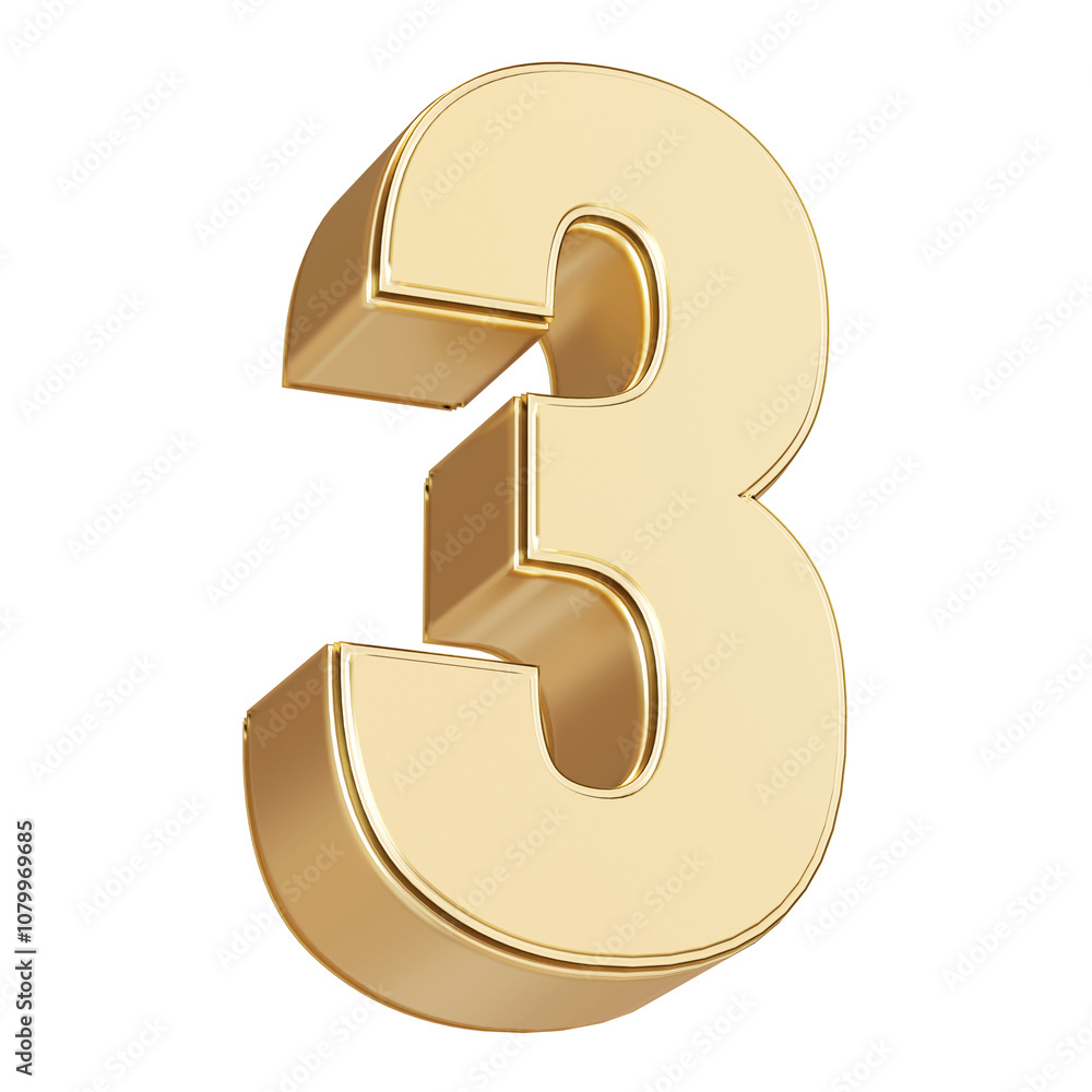 3D Gold Number 3