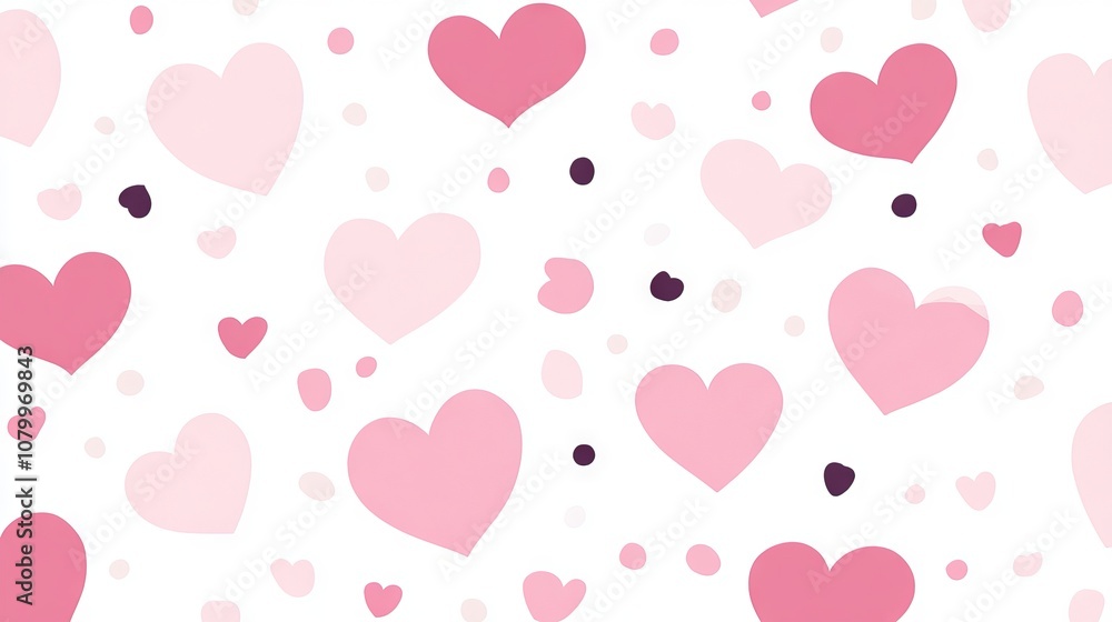 Pink and white seamless pattern with hearts and dots, vector illustration, wide horizontal design for digital and print backgrounds Pink and white seamless pattern with hearts and dots, vector illustration, wide horizontal design for digital and print backgrounds