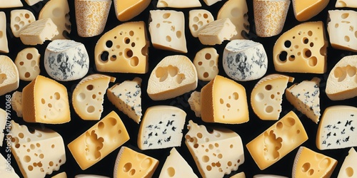 A seamless and playful cheese pattern featuring cheese holes and photo