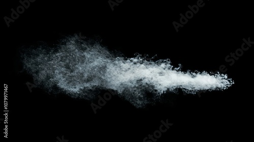 Detailed white cloud softly glowing against a deep black background, the edges dissipating into wisps,