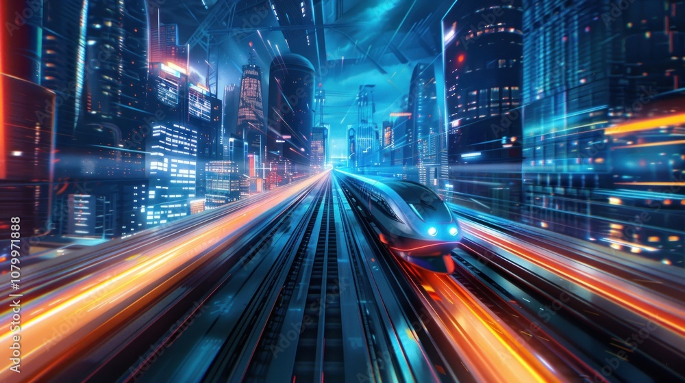 Futuristic Cityscape with High-Speed Train Futuristic Cityscape with High-Speed Train