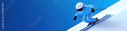 Creative Abstract Marketing Background Featuring Extreme Winter Sports with Ski Jumping and High-Speed Skiing. This AI-Generated 3D Illustration Showcases Adorable Cartoon Characters Engaging in Thril