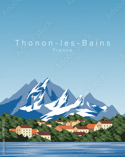 Thonon-les-Bains France travel poster, banner