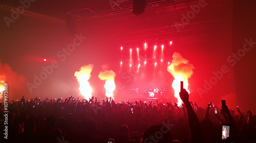 Rock Concert - High energy, with stage lights, a mosh pit, and fans with lighters or phone lights. photo